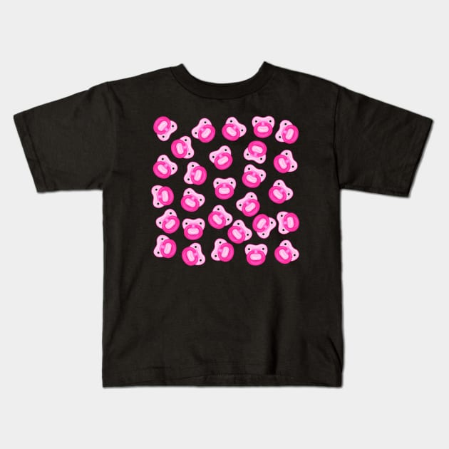 Pink Baby Girl Pacifier Pattern Kids T-Shirt by Art by Deborah Camp